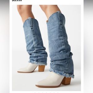 Steve Madden LASSY Denim Fabric Knee High Western Boot